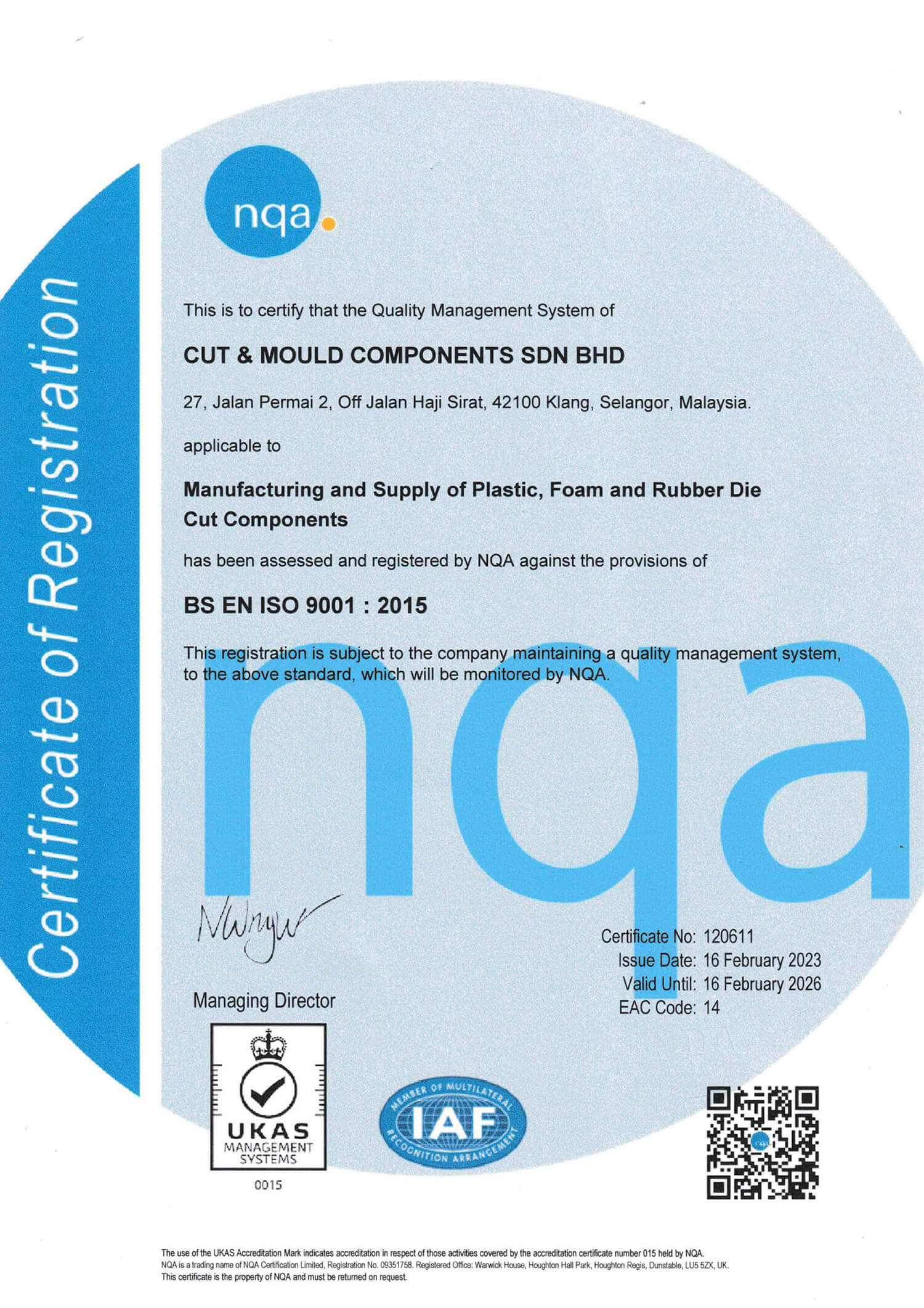 Cut Mould ISO Certificate